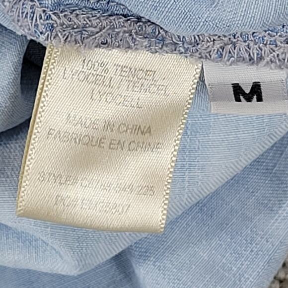 Cloth & Stone Chambray Shift Dress Womens M Blue Tencel Off Shoulder Lightweight - Picture 4 of 11